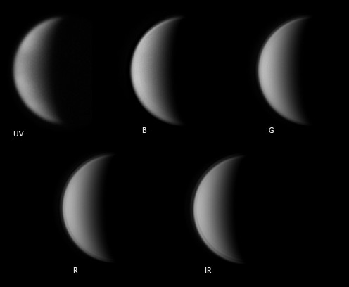 Venus with diffraction patterns in various wavelengths